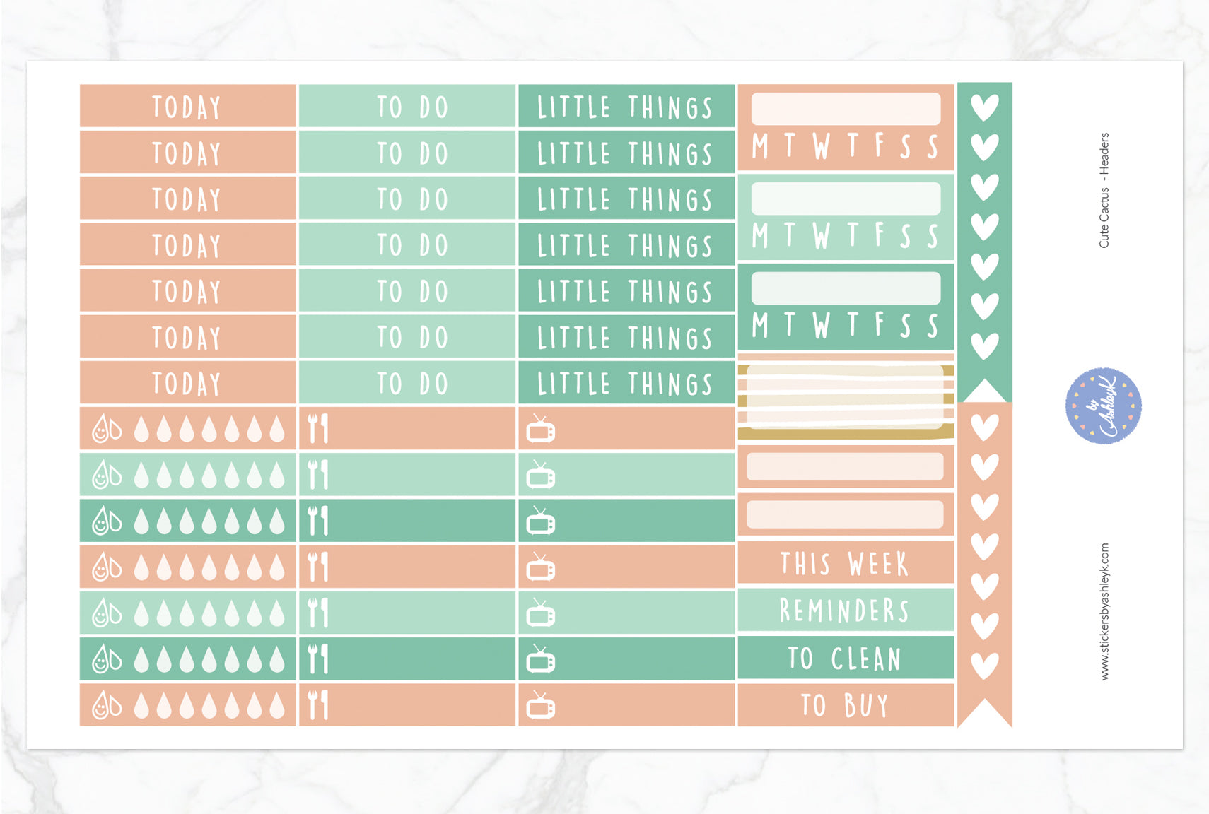 Cute Cactus Weekly Kit  - Functional Sheet