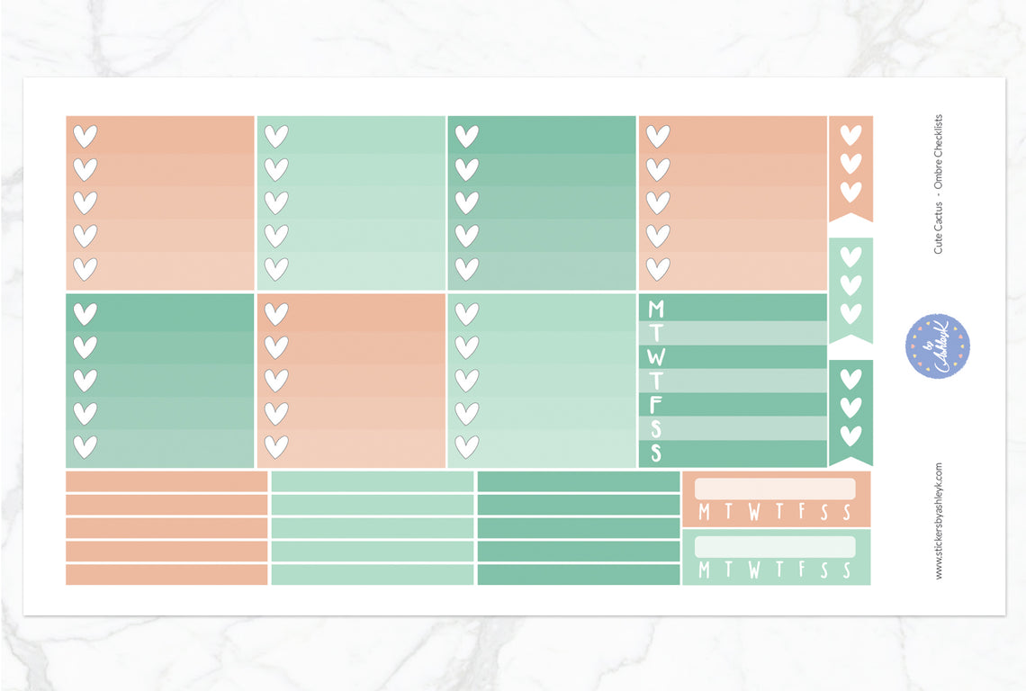 Cute Cactus Weekly Kit  - Ombre Checklist Sheet
