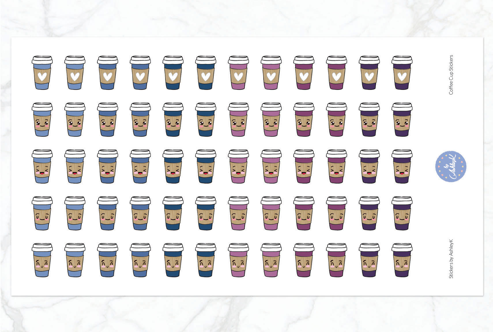 Cute Coffee Cup Stickers - Blueberry