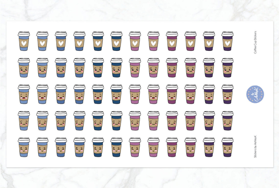 Cute Coffee Cup Stickers - Blueberry