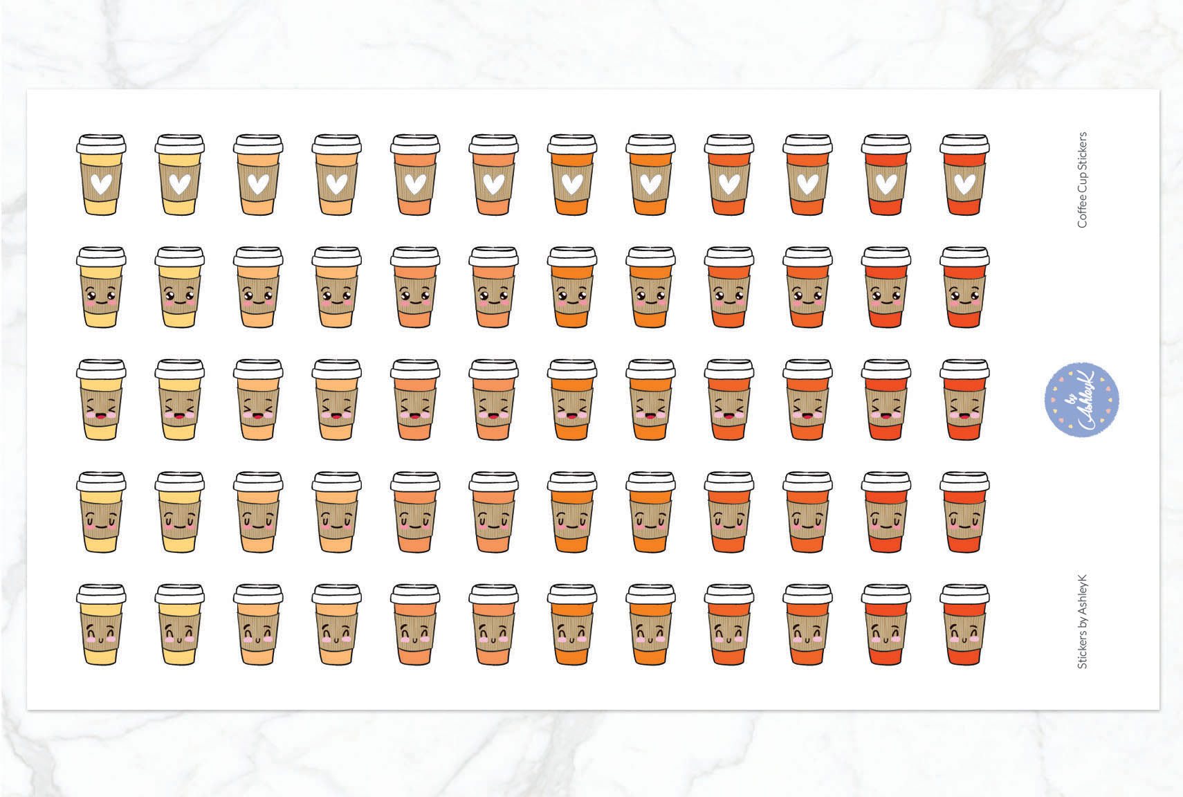 Cute Coffee Cup Stickers - Orange