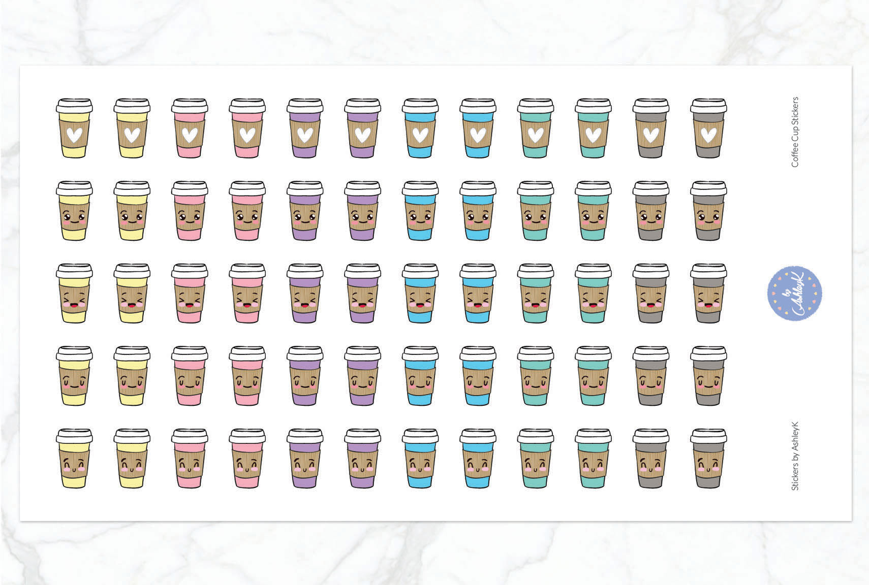 Cute Coffee Cup Stickers - Pastel
