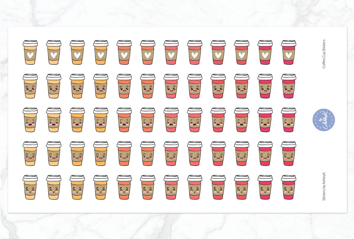 Cute Coffee Cup Stickers - Peach