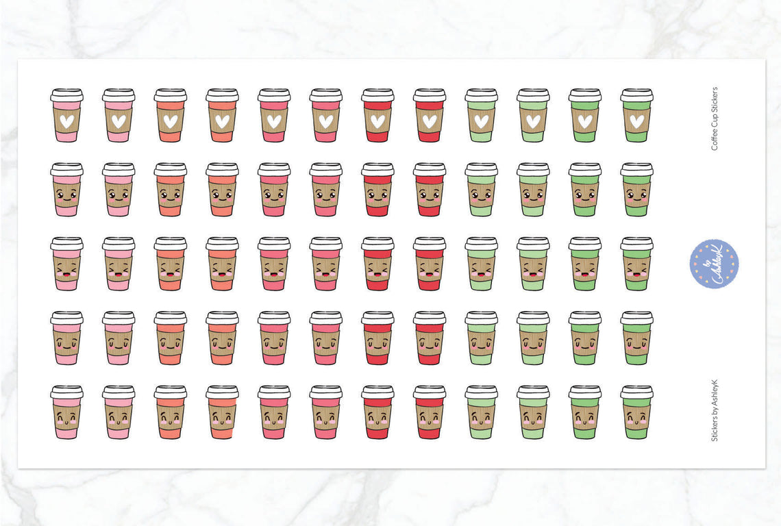 Cute Coffee Cup Stickers - Strawberry