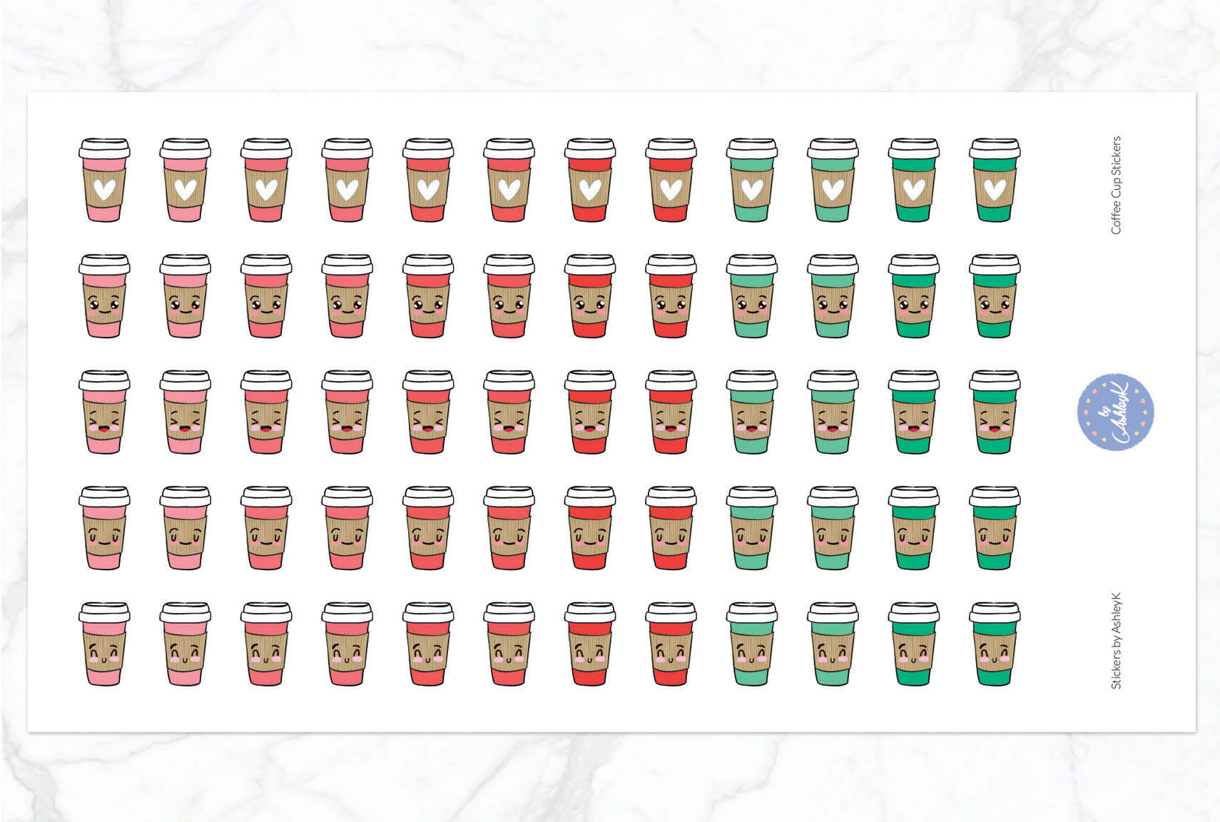 Cute Coffee Cup Stickers - Watermelon