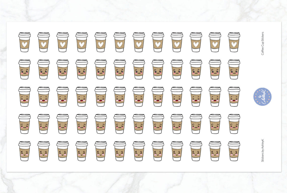 Cute Coffee Cup Stickers - White
