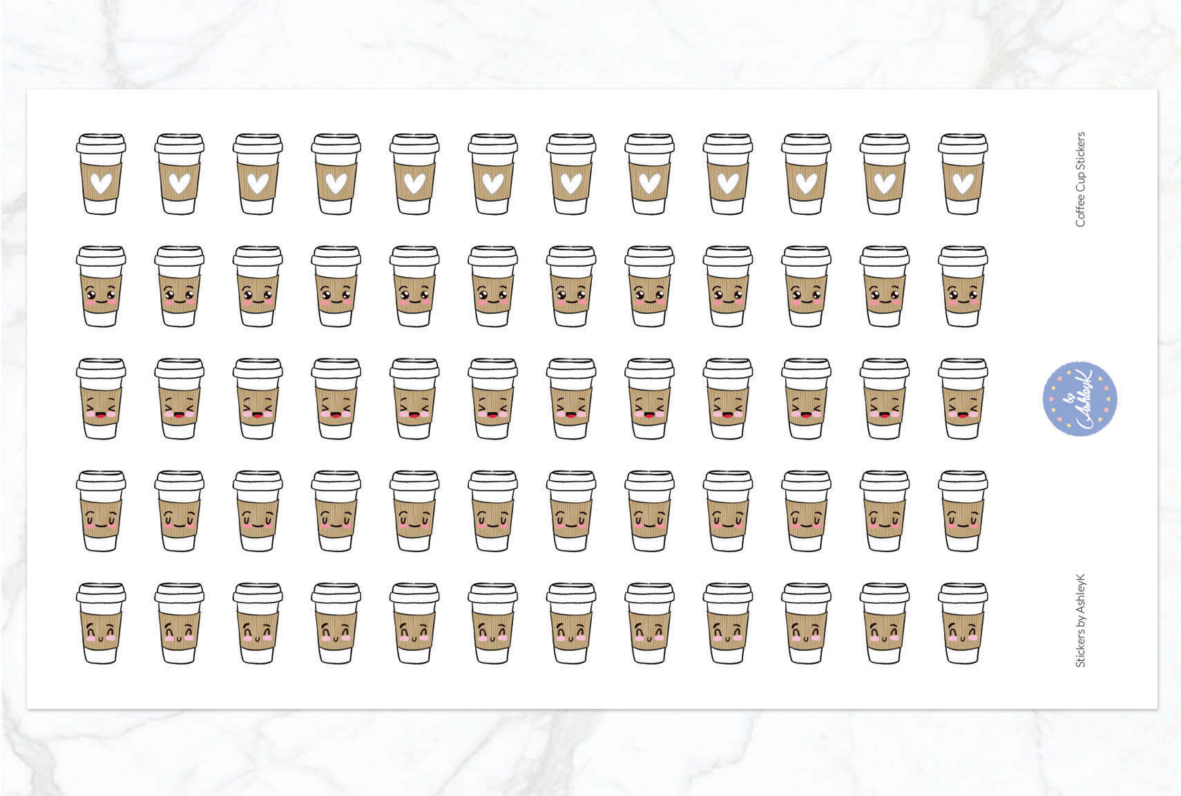 Cute Coffee Cup Stickers - White
