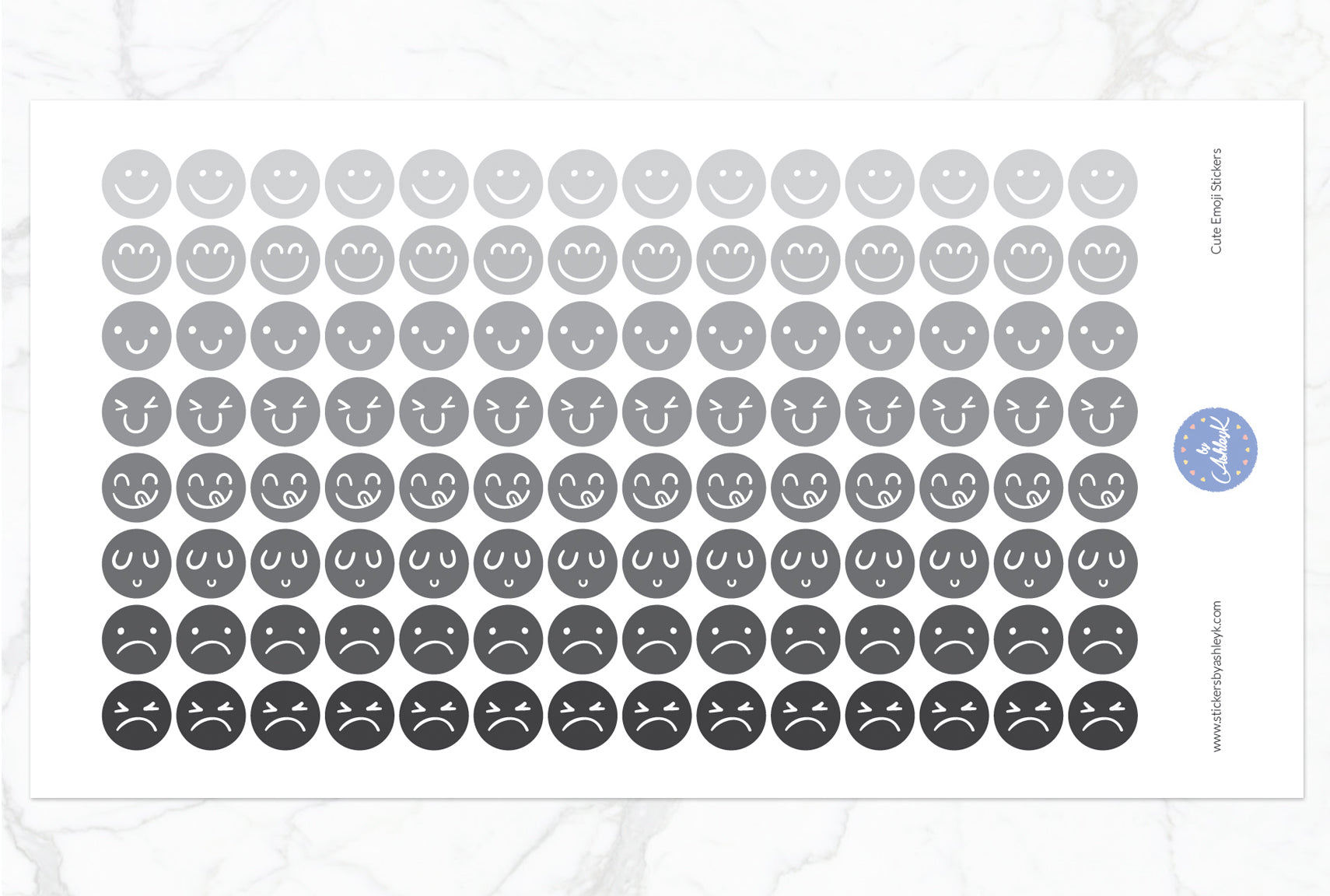 Cute Emoji Round Stickers - Monochrome