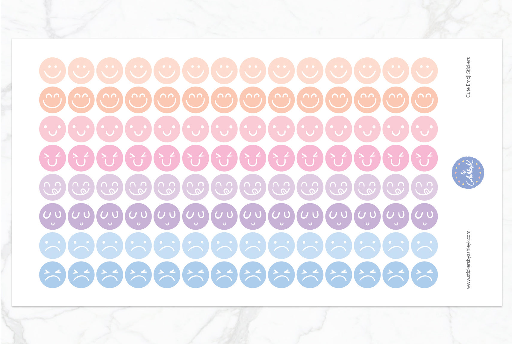 Cute Emoji Round Stickers - Pastel Sunset