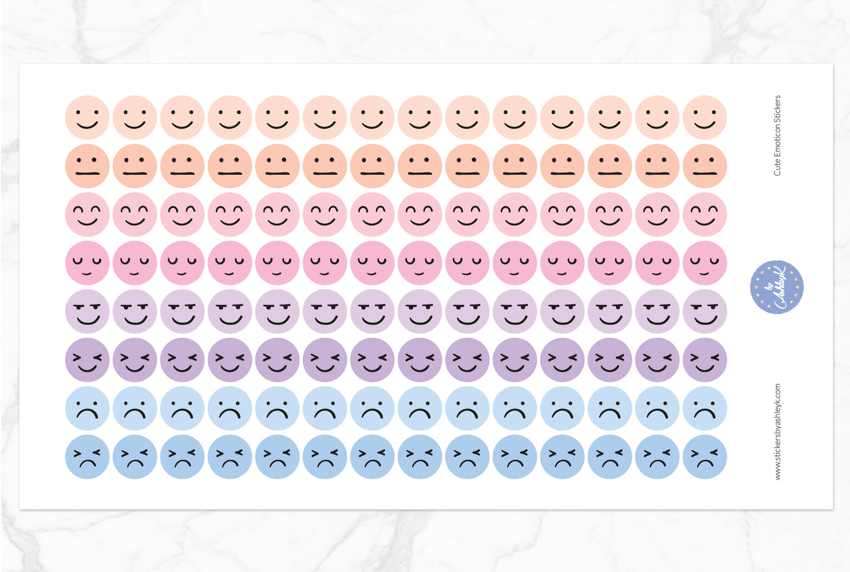 Cute Emoticon Round Stickers - Pastel Sunset