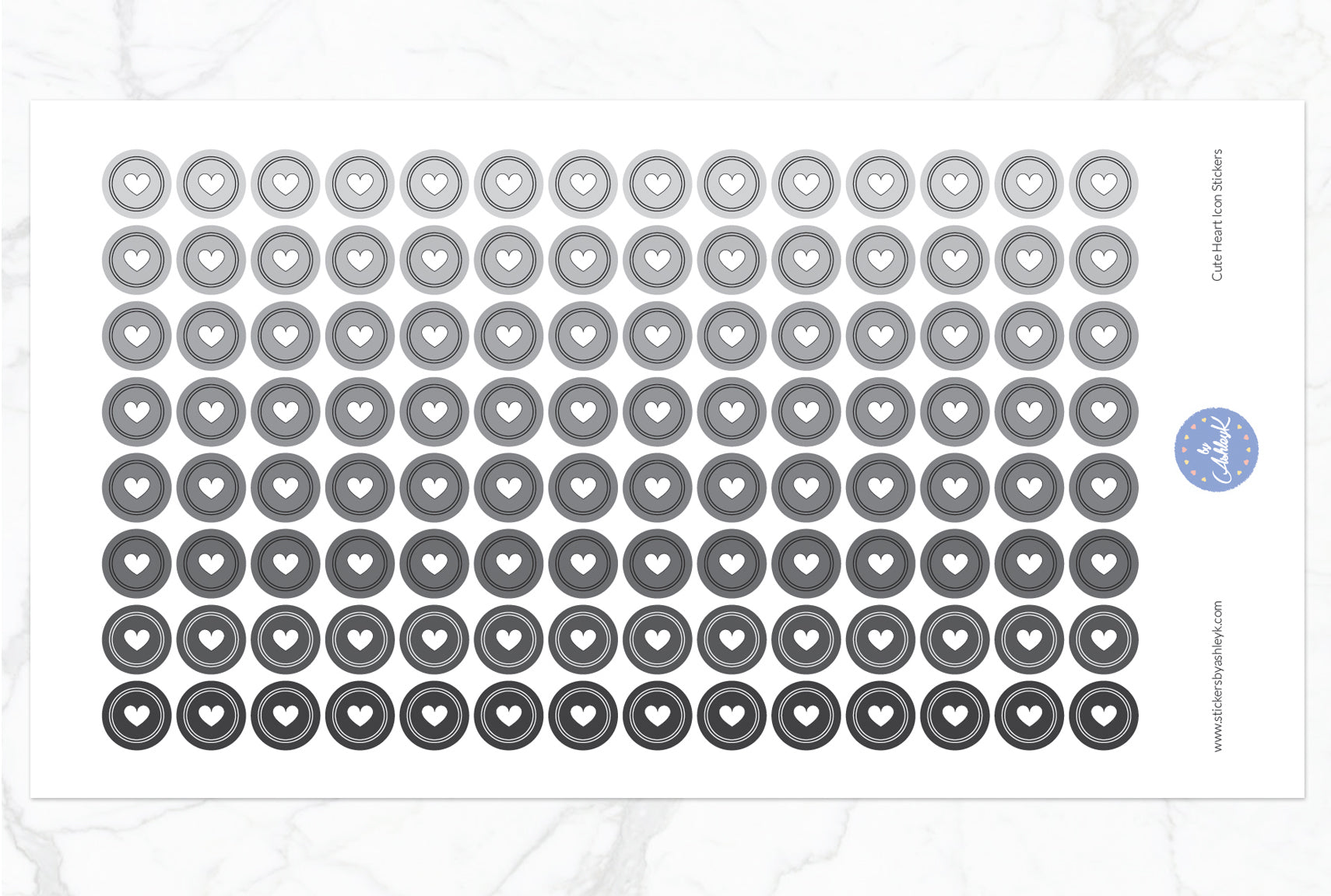 Cute Heart Round Stickers - Monochrome