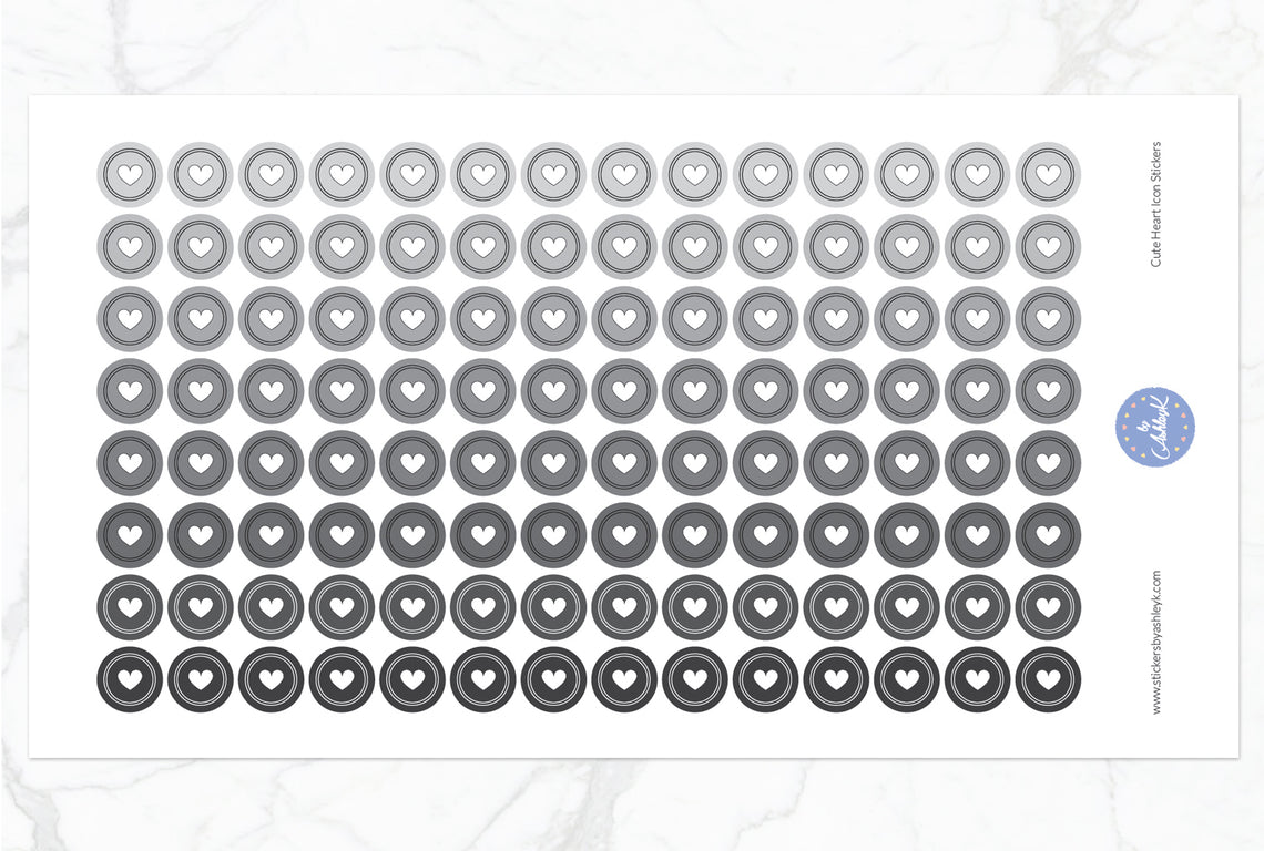 Cute Heart Round Stickers - Monochrome