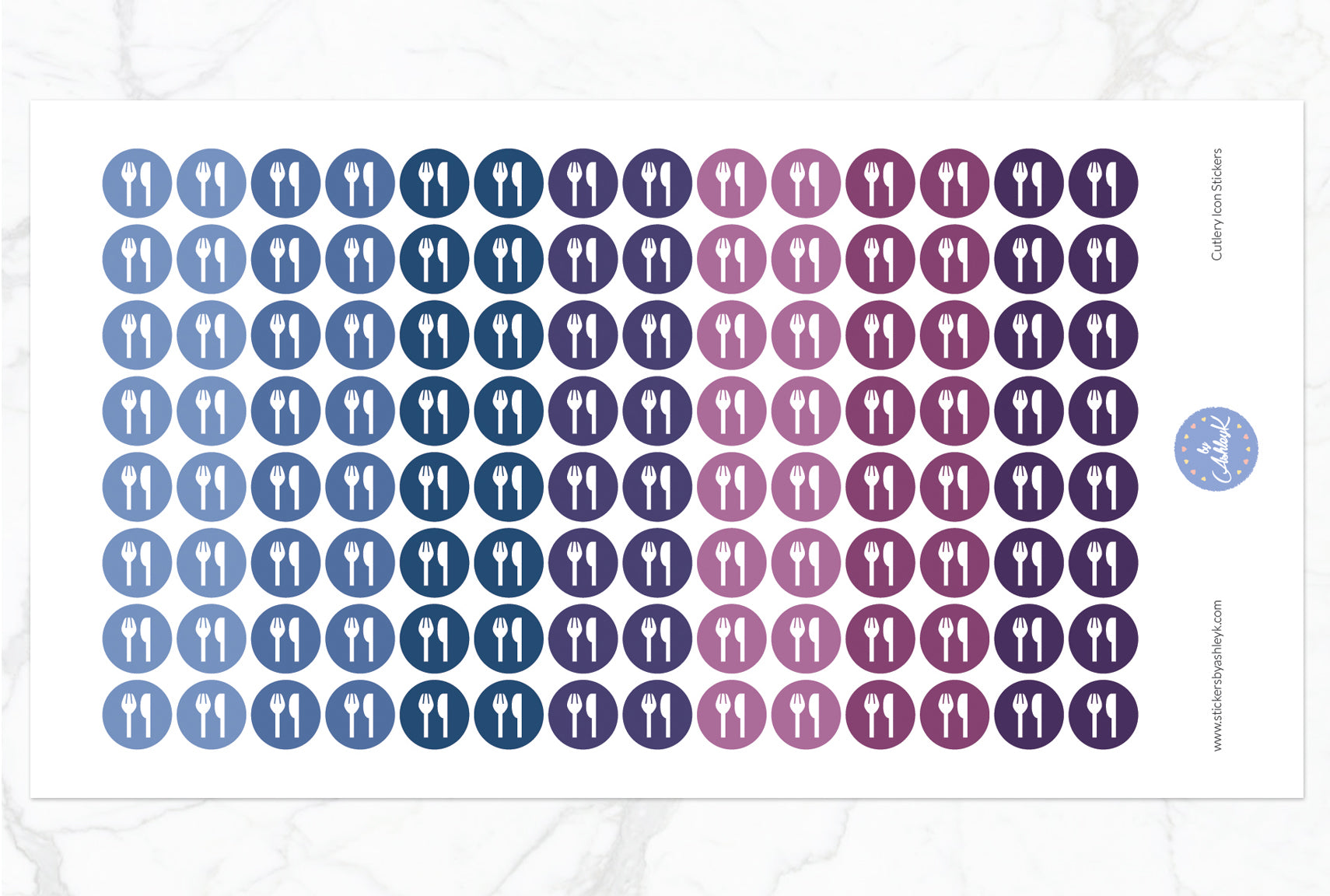 Cutlery Icon Round Stickers - Blueberry
