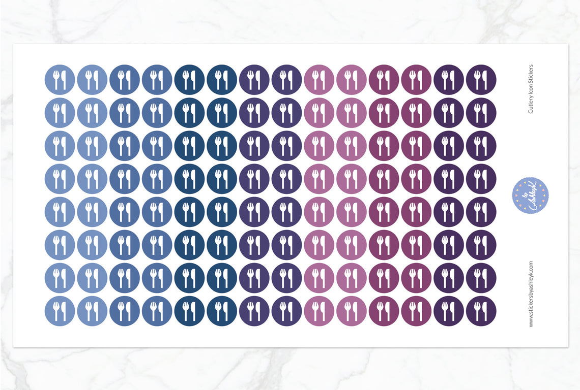 Cutlery Icon Round Stickers - Blueberry