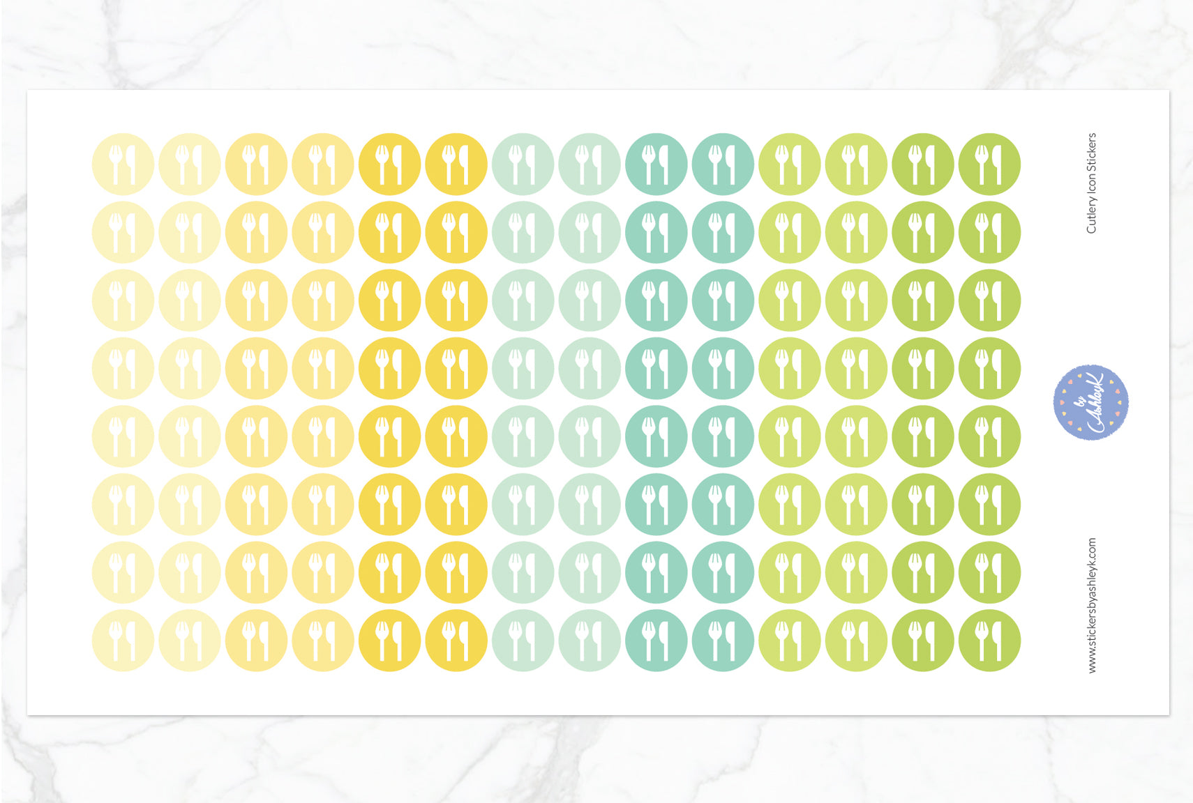 Cutlery Icon Round Stickers - Lemon&Lime