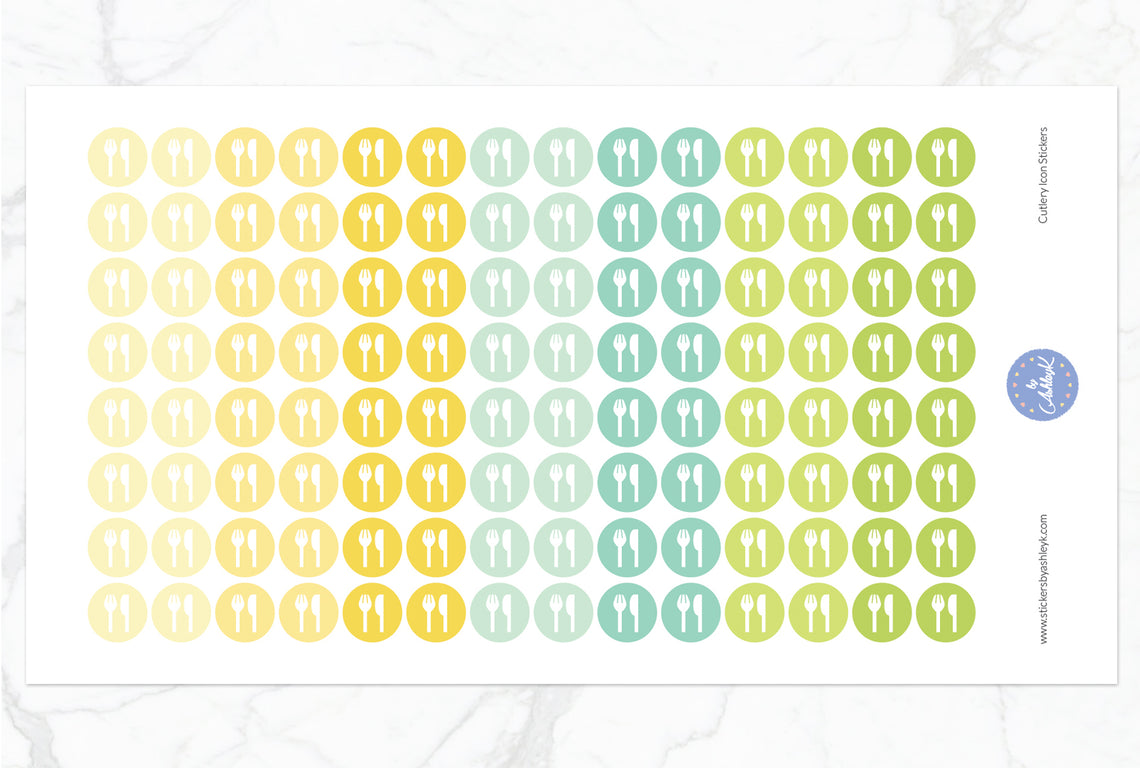 Cutlery Icon Round Stickers - Lemon&Lime
