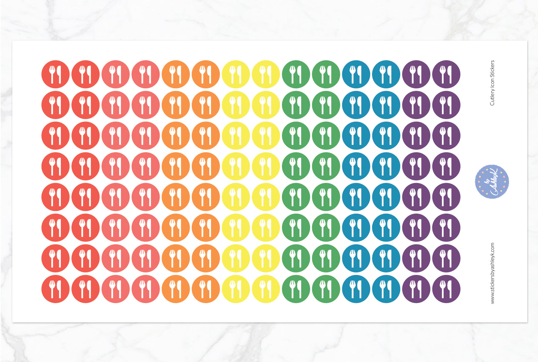 Cutlery Icon Round Stickers - Pastel Rainbow