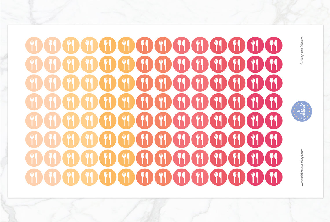 Cutlery Icon Round Stickers - Peach