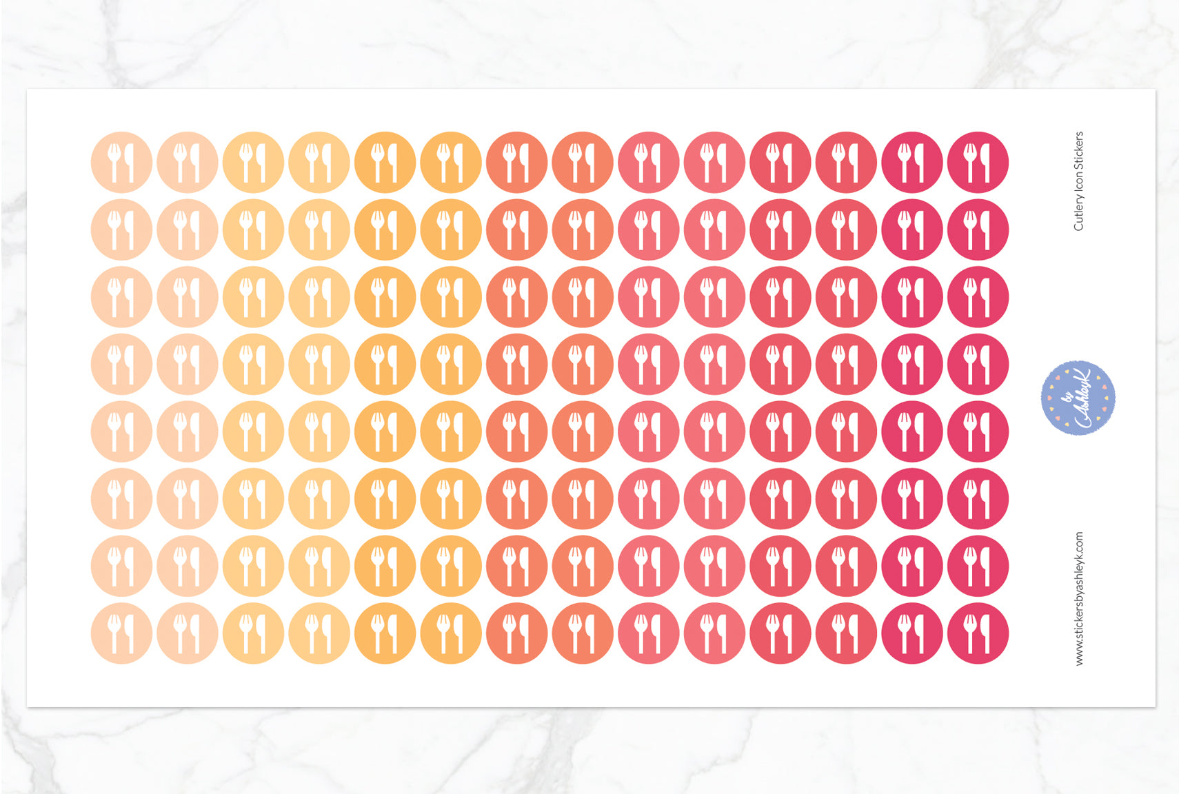Cutlery Icon Round Stickers - Peach