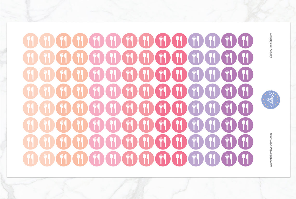 Cutlery Icon Round Stickers - Raspberry