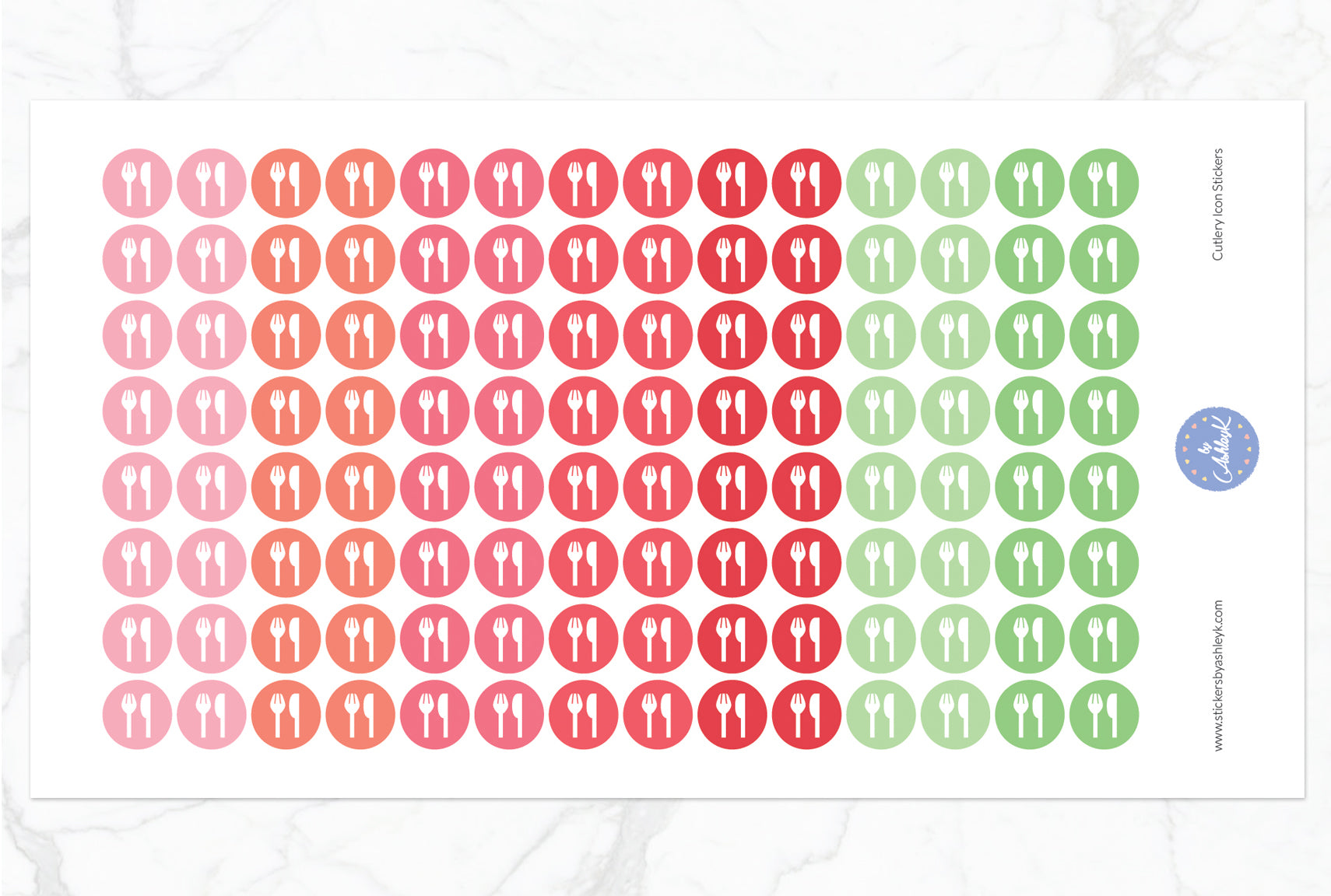 Cutlery Icon Round Stickers - Strawberry