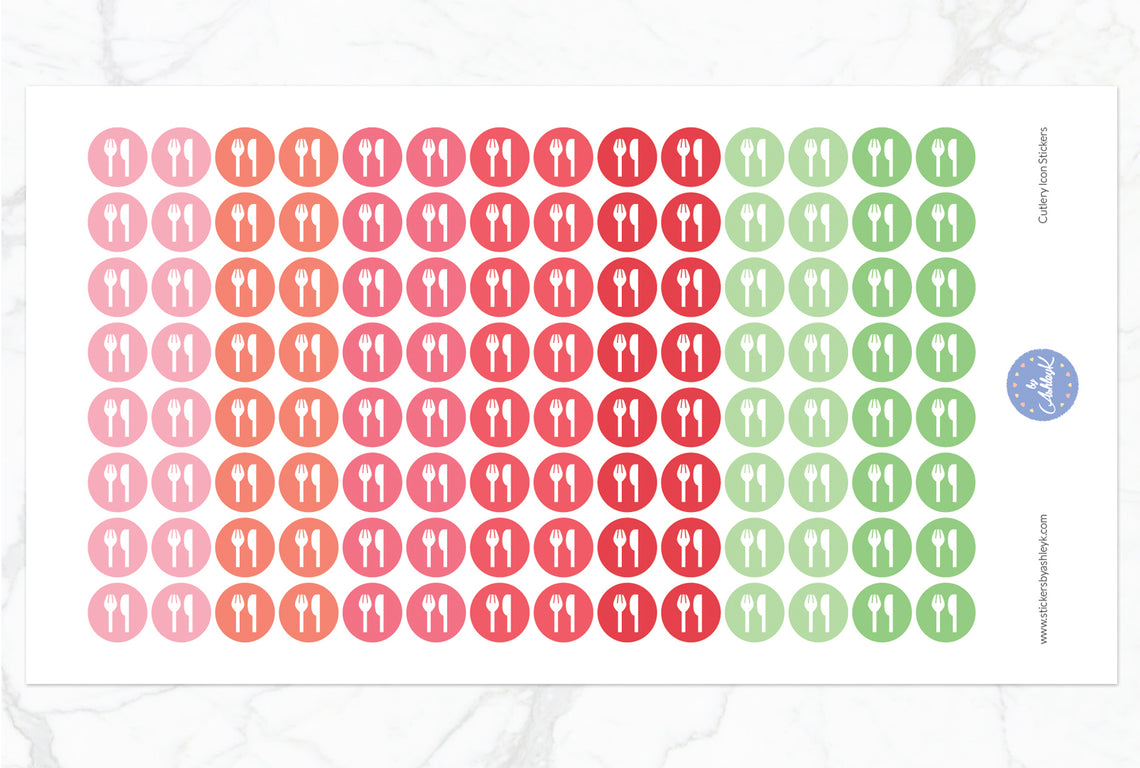 Cutlery Icon Round Stickers - Strawberry
