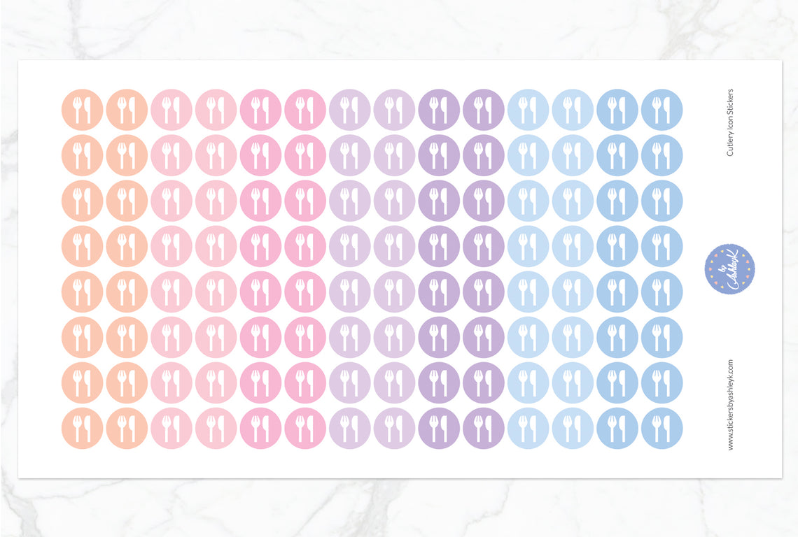 Cutlery Icon Round Stickers - Pastel Sunset