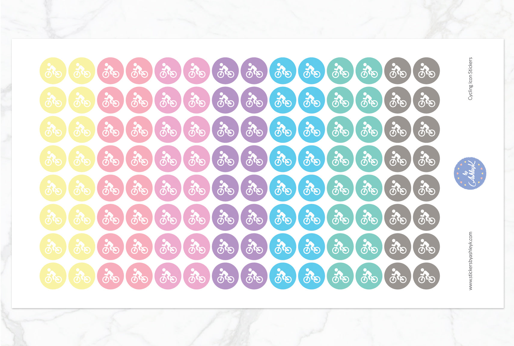 Cycling Icon Round Stickers - Pastel
