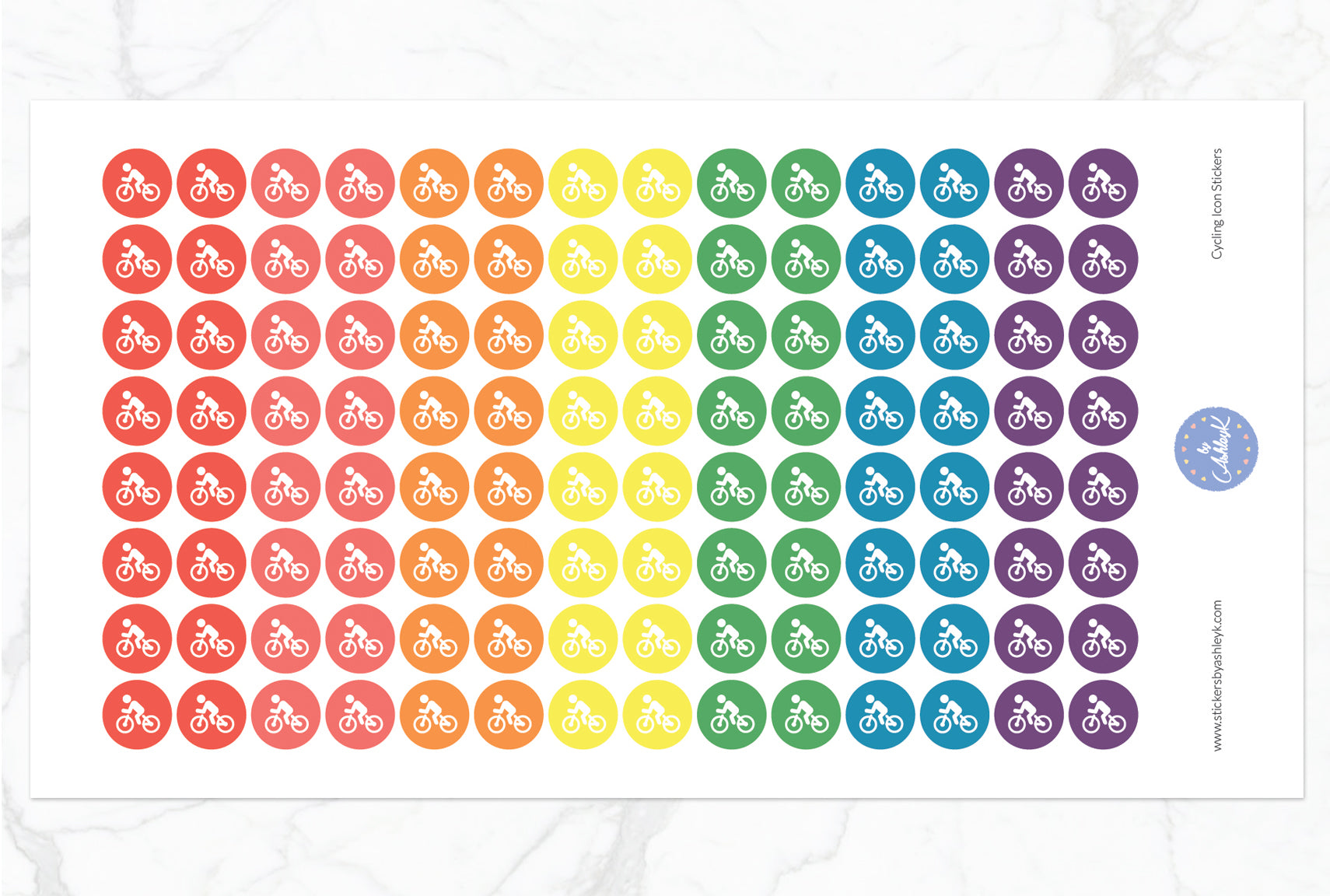 Cycling Icon Round Stickers - Pastel Rainbow