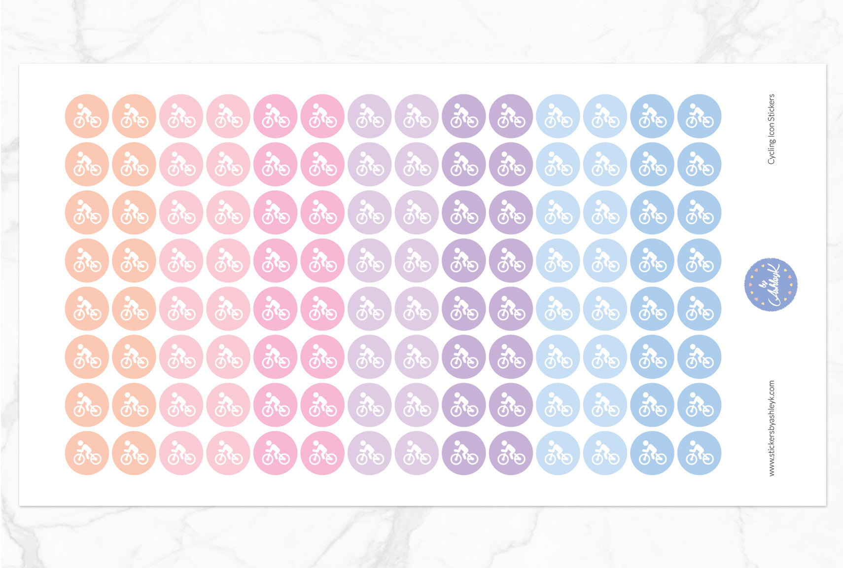Cycling Icon Round Stickers - Pastel Sunset