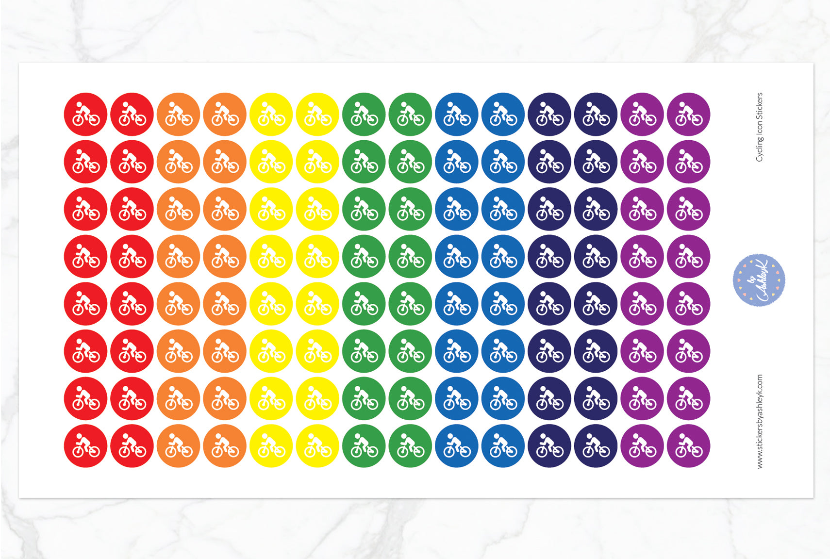 Cycling Icon Round Stickers - Rainbow