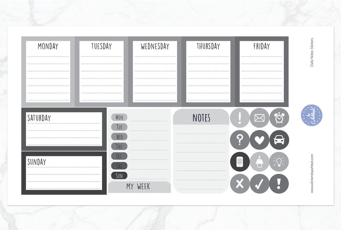 Daily Notes Stickers - Monochrome