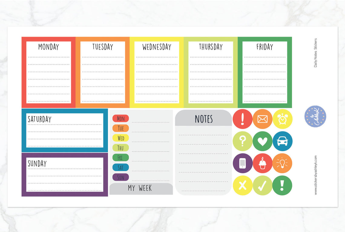 Daily Notes Stickers - Pastel Rainbow