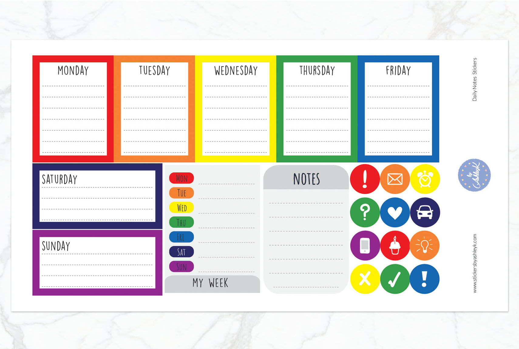 Daily Notes Stickers - Rainbow