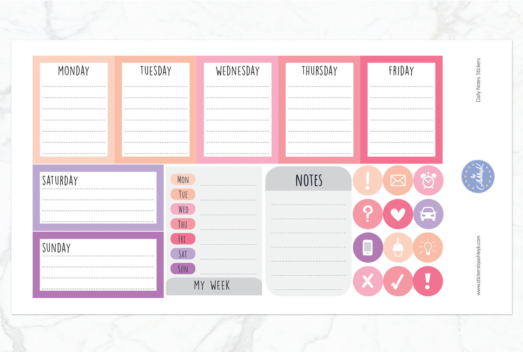Daily Notes Stickers - Raspberry