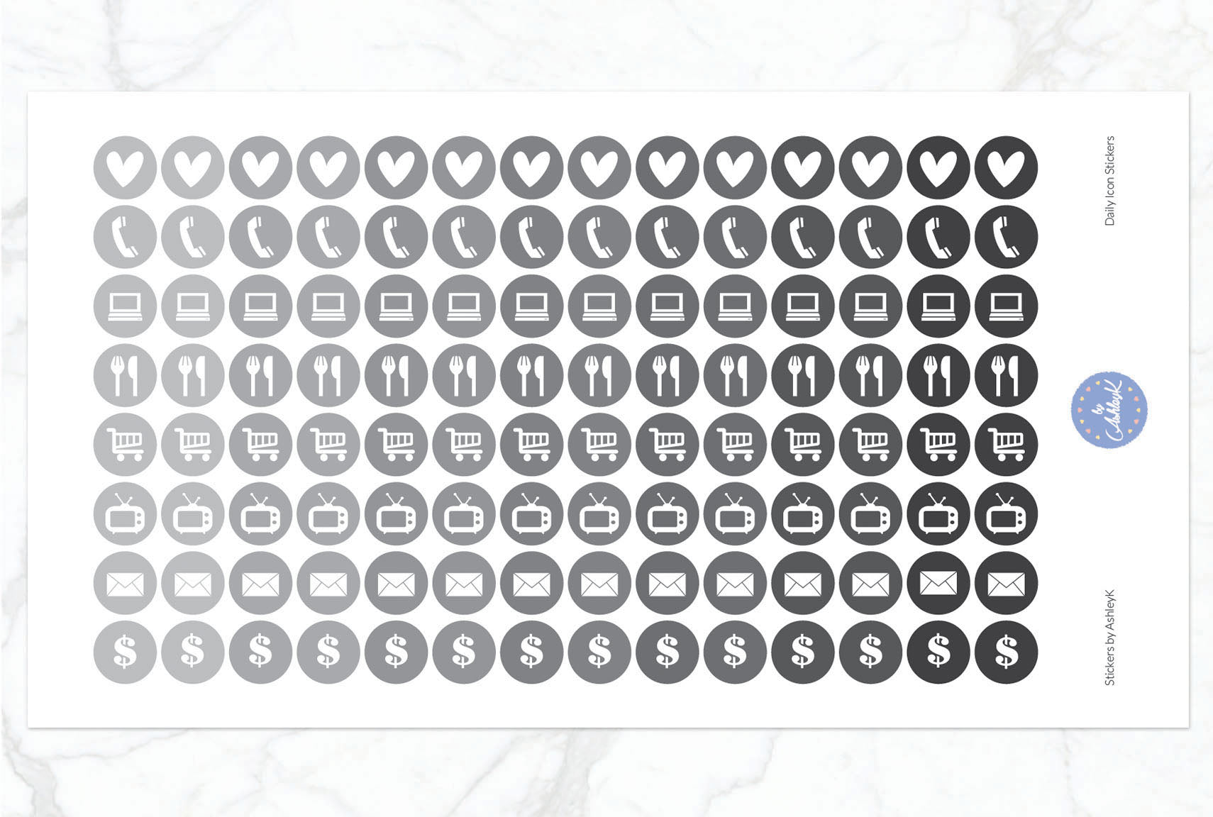 Daily Icon Stickers - Monochrome