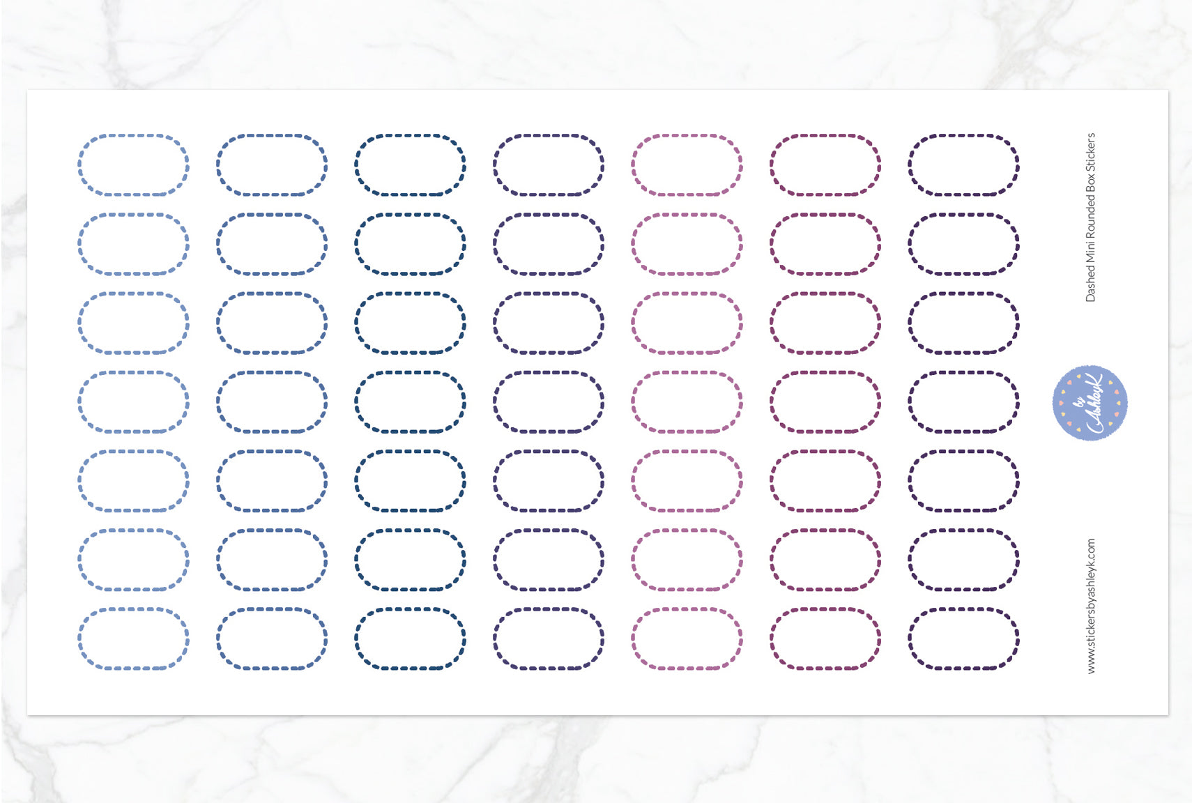 Dashed Mini Rounded Box Stickers - Blueberry