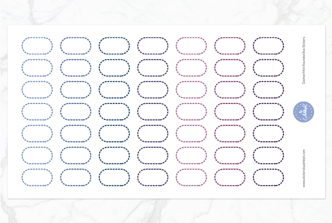 Dashed Mini Rounded Box Stickers - Blueberry