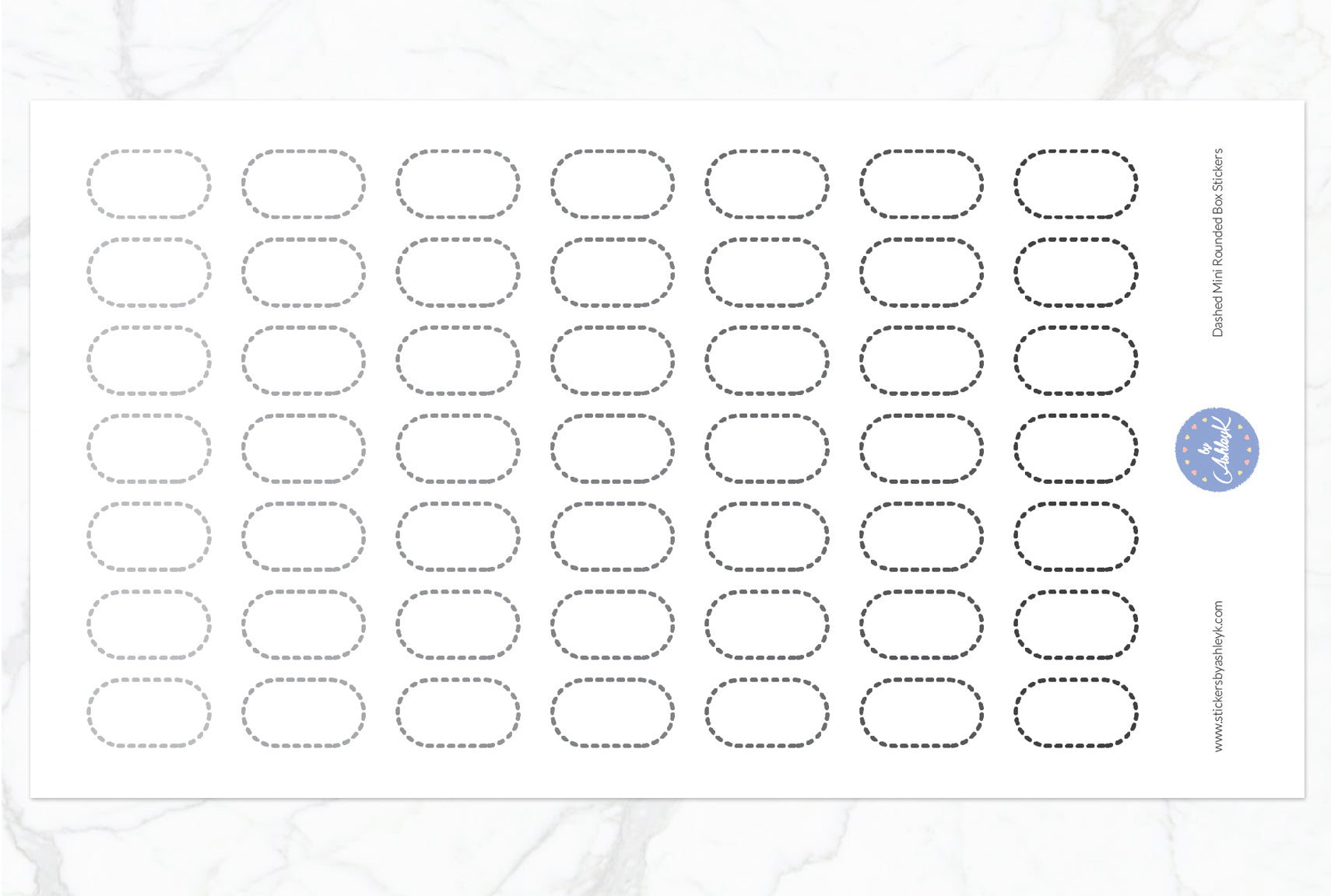 Dashed Mini Rounded Box Stickers - Monochrome