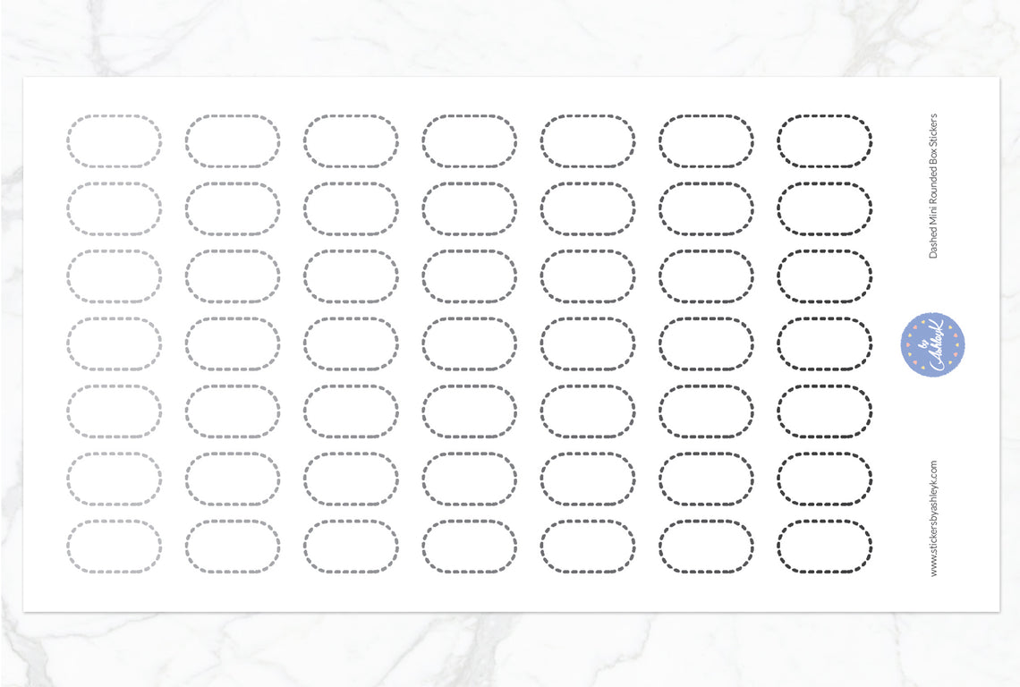 Dashed Mini Rounded Box Stickers - Monochrome