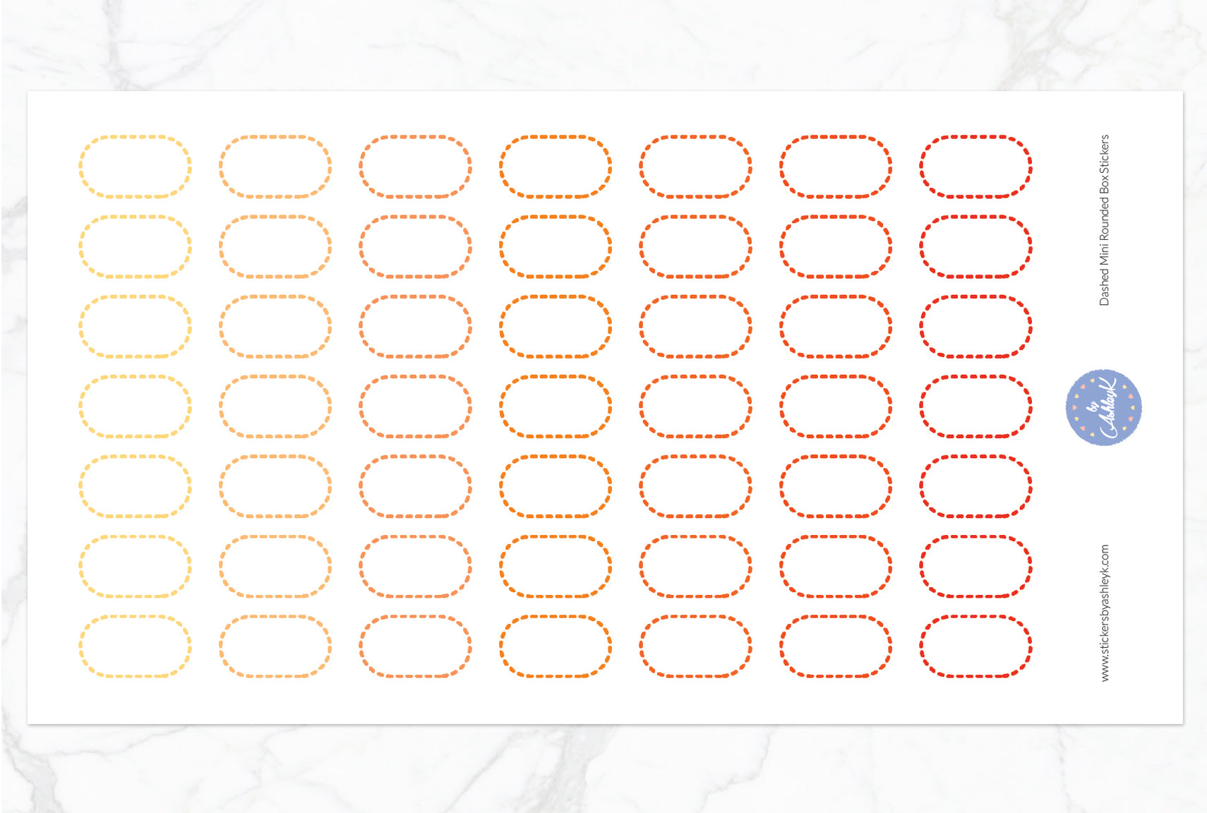 Dashed Mini Rounded Box Stickers - Orange