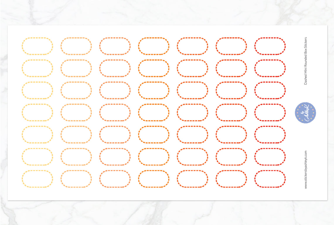 Dashed Mini Rounded Box Stickers - Orange