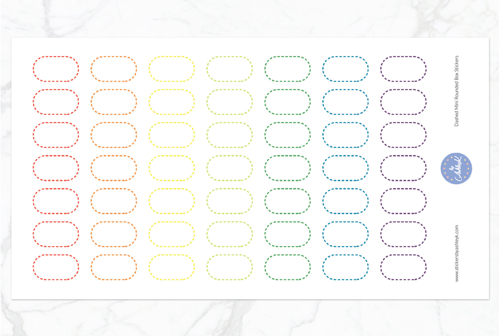 Dashed Mini Rounded Box Stickers - Pastel Rainbow