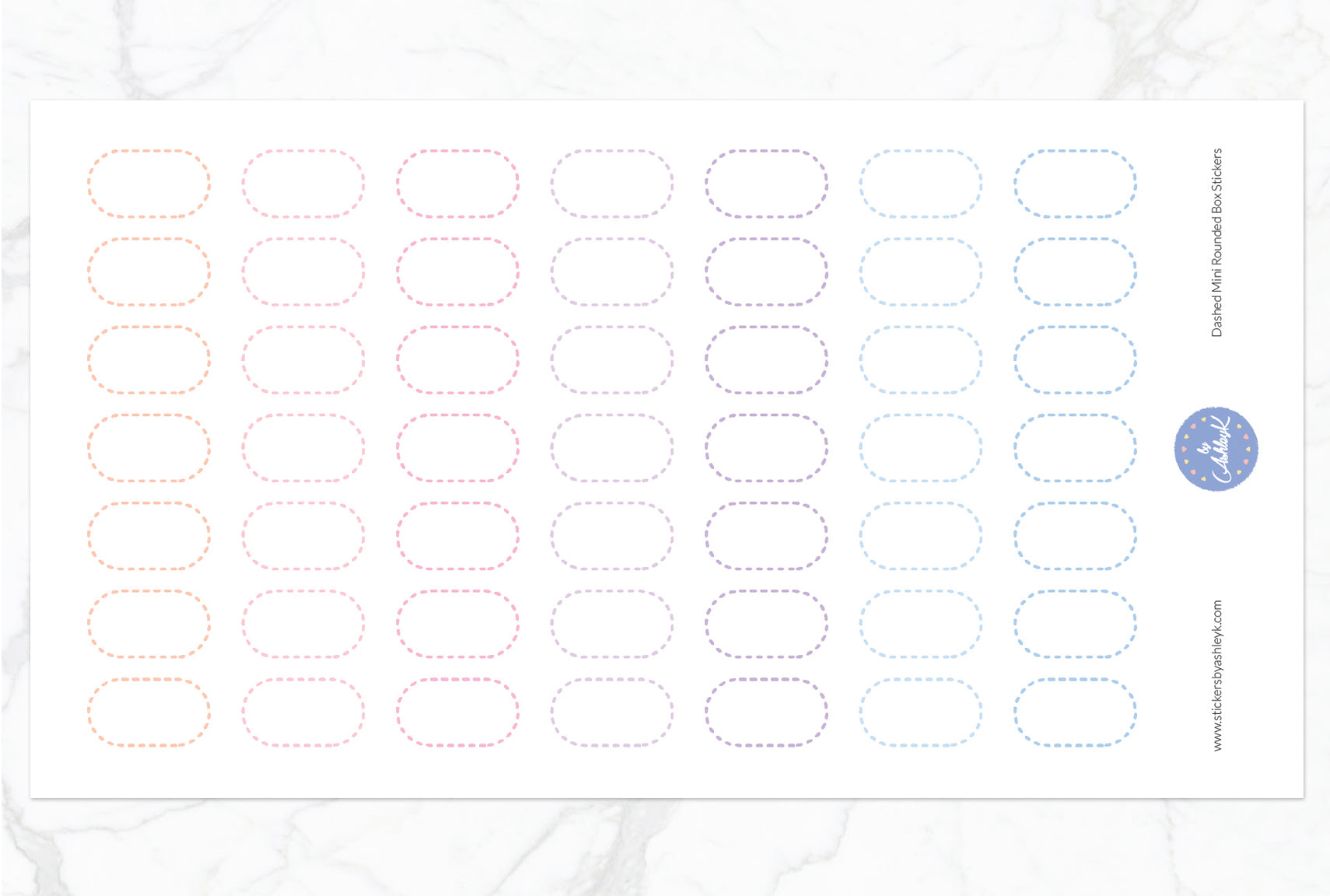 Dashed Mini Rounded Box Stickers - Pastel Sunset