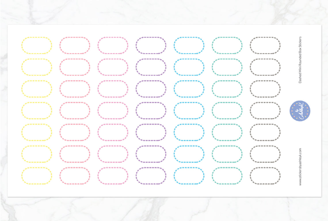 Dashed Mini Rounded Box Stickers - Pastel