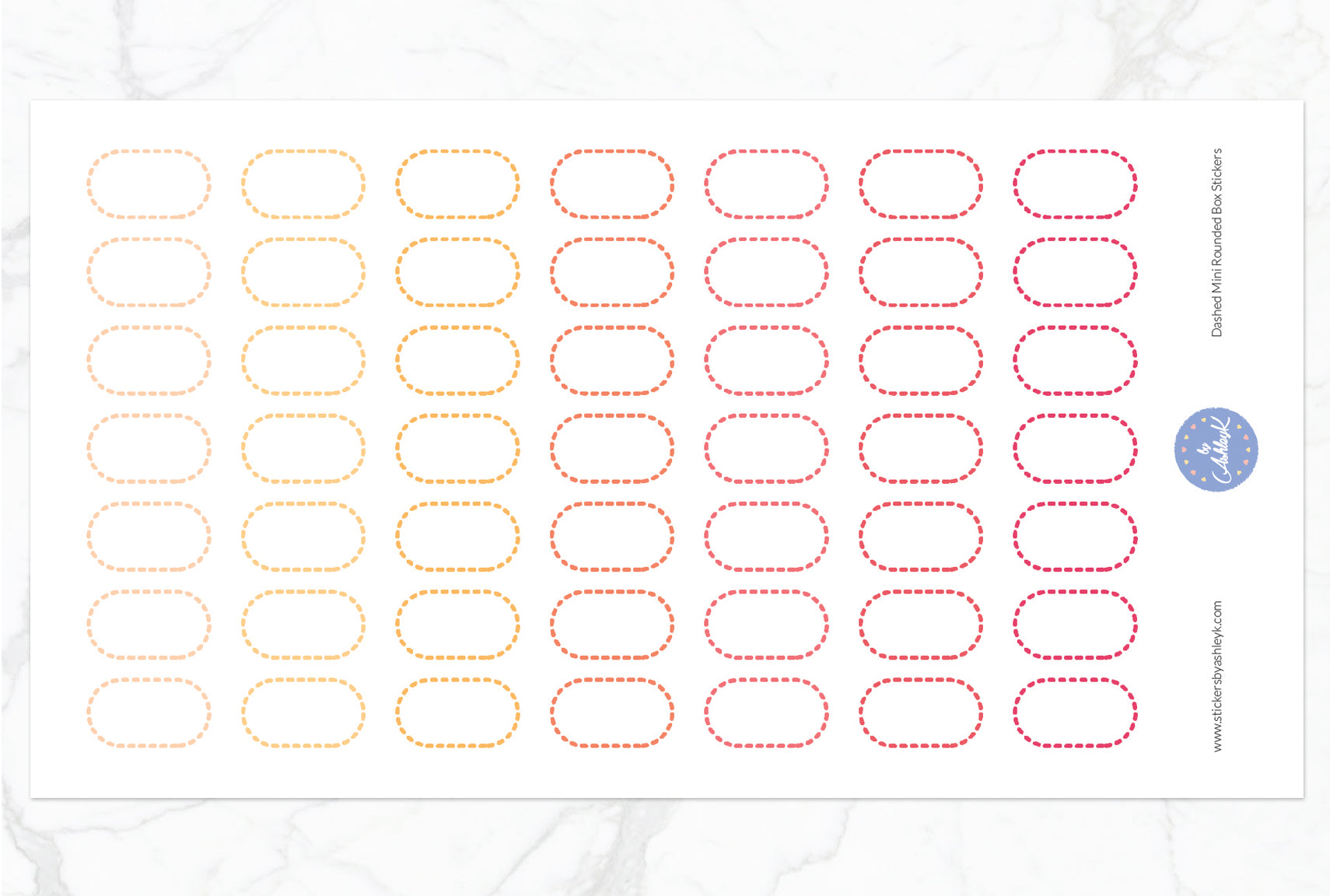 Dashed Mini Rounded Box Stickers - Peach