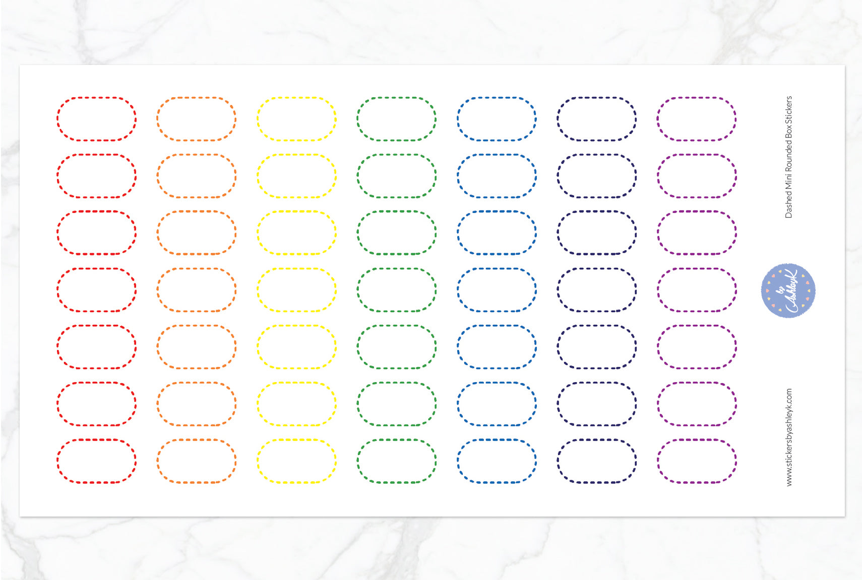 Dashed Mini Rounded Box Stickers - Rainbow