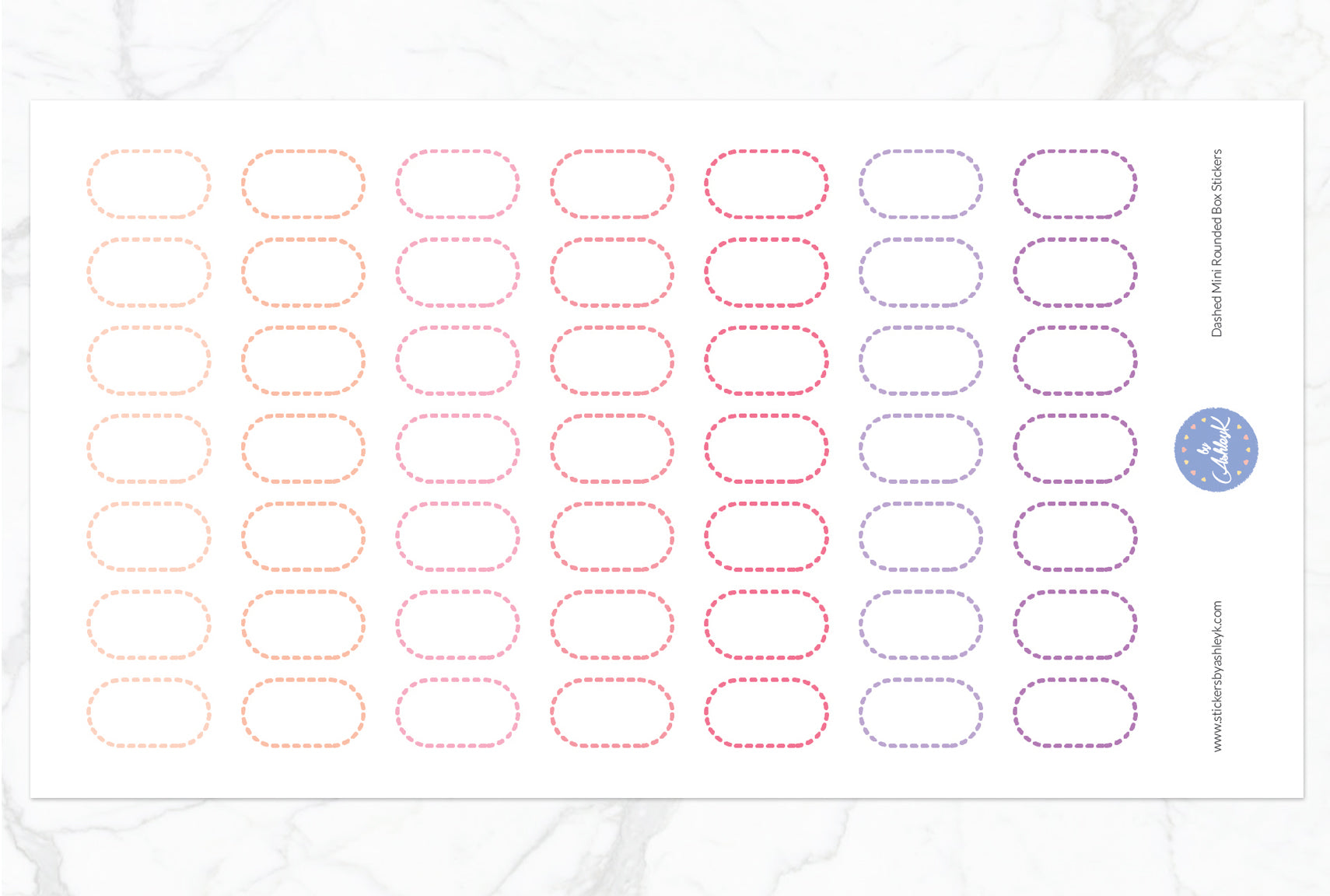 Dashed Mini Rounded Box Stickers - Raspberry