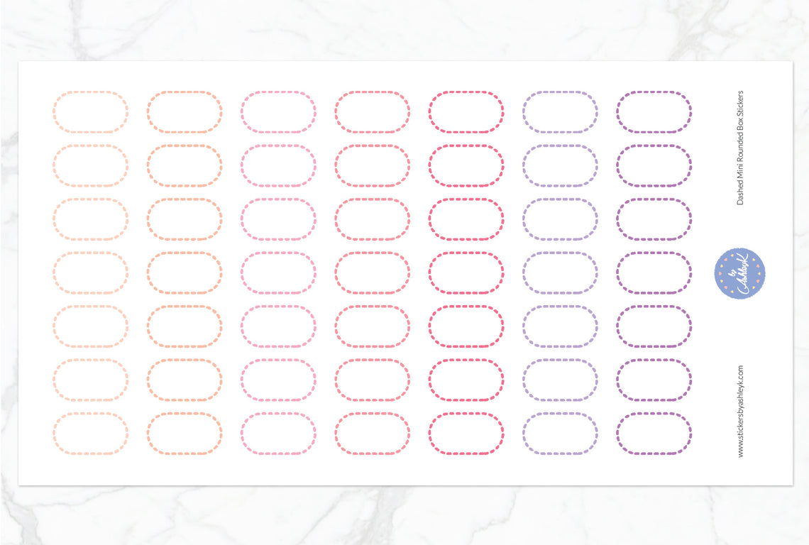 Dashed Mini Rounded Box Stickers - Raspberry