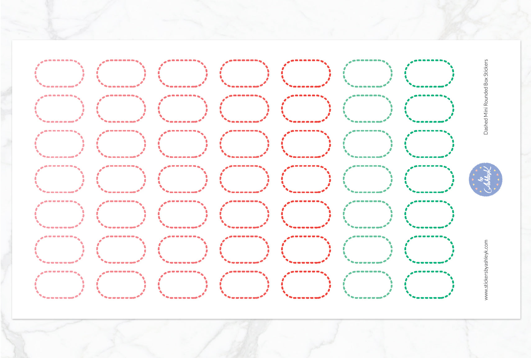 Dashed Mini Rounded Box Stickers - Watermelon